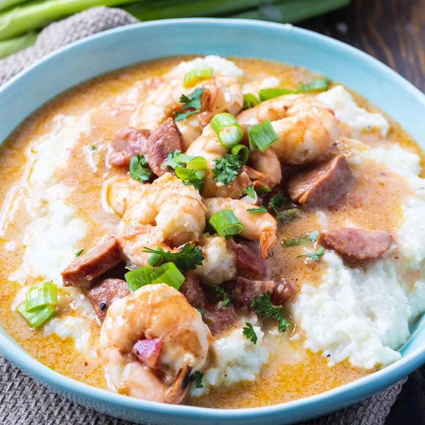 Smothered Shrimp and Parmesan Grits
