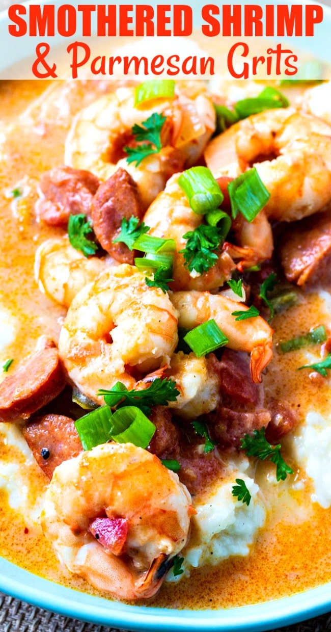 Close-Up of Smothered Shrimp.