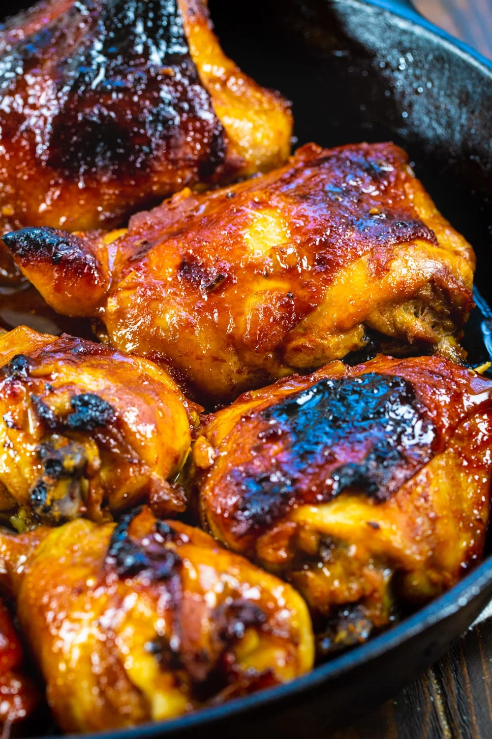 Southern Sticky Chicken in cast iron pan.