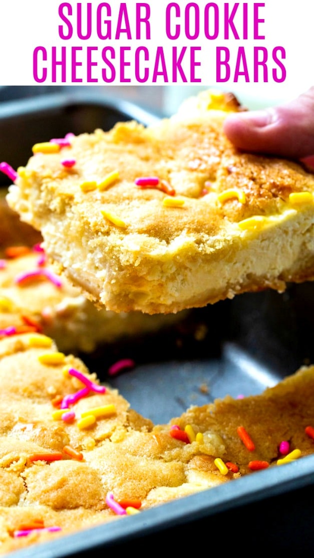 Hand holding a Sugar Cookie Cheesecake Bar