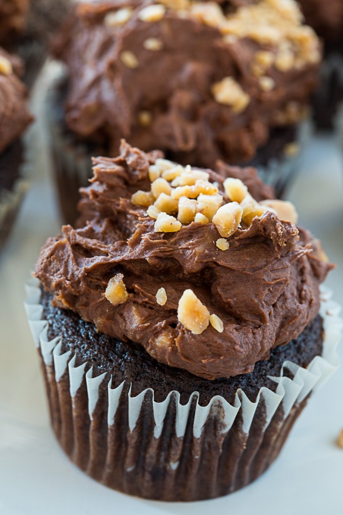 Chocolate Buttermilk Cupcakes with Toffee Frosting