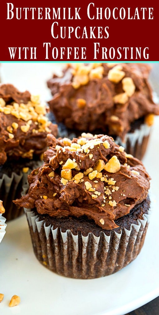 Buttermilk Chocolate Cupcakes with Toffee Frosting
