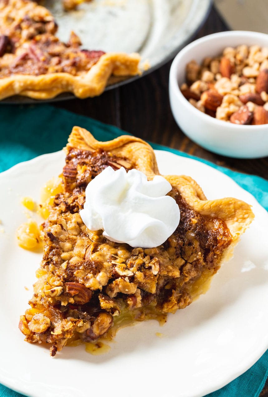 Slice of Toffee Nut Pie with whipped cream