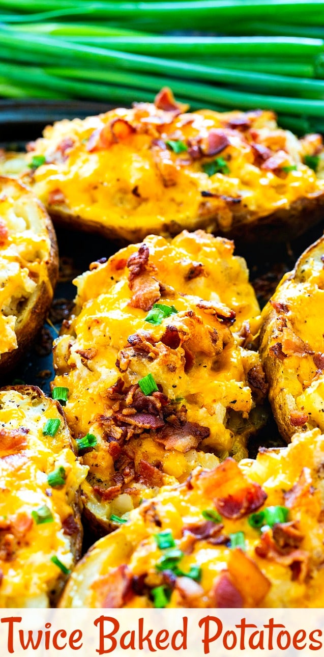 Stuffed Potatoes arranged closely together.