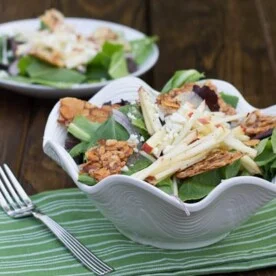 Mixed Green Salad with Apple and Almond Brittle