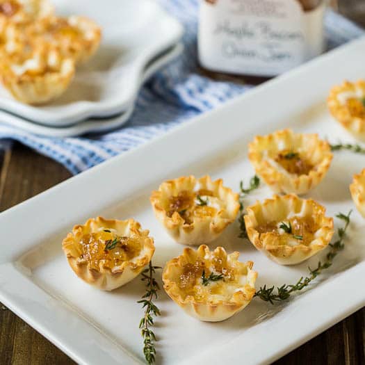 Filo Cups with Mascarpone Cheese and Maple Bacon Onion Jam