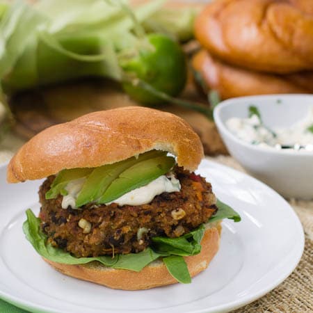Grateful Dead Black Bean Burger on a white plate.