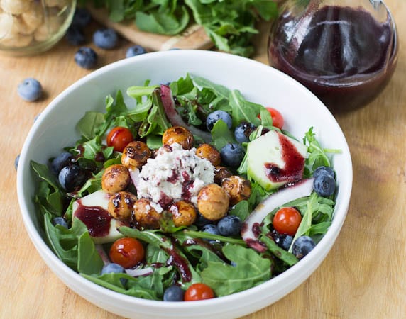 Arugula Salad with Blueberry Vinaigrette and Honey Spiced Macadamia Nuts