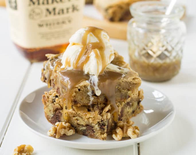 Chocolate Chip Blondies with Bourbon Sauce