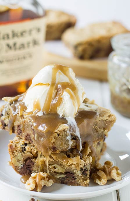Chocolate Chip Blondies with Bourbon Sauce