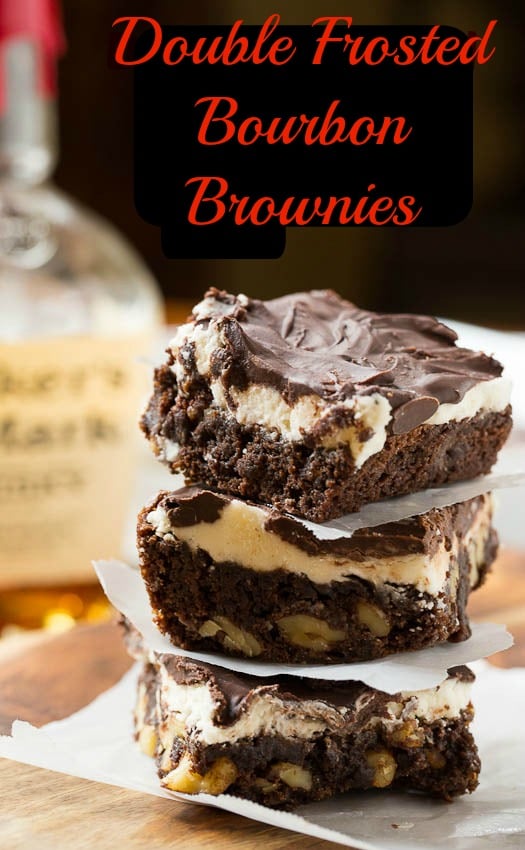 Double Frosted Bourbon Brownies with walnuts