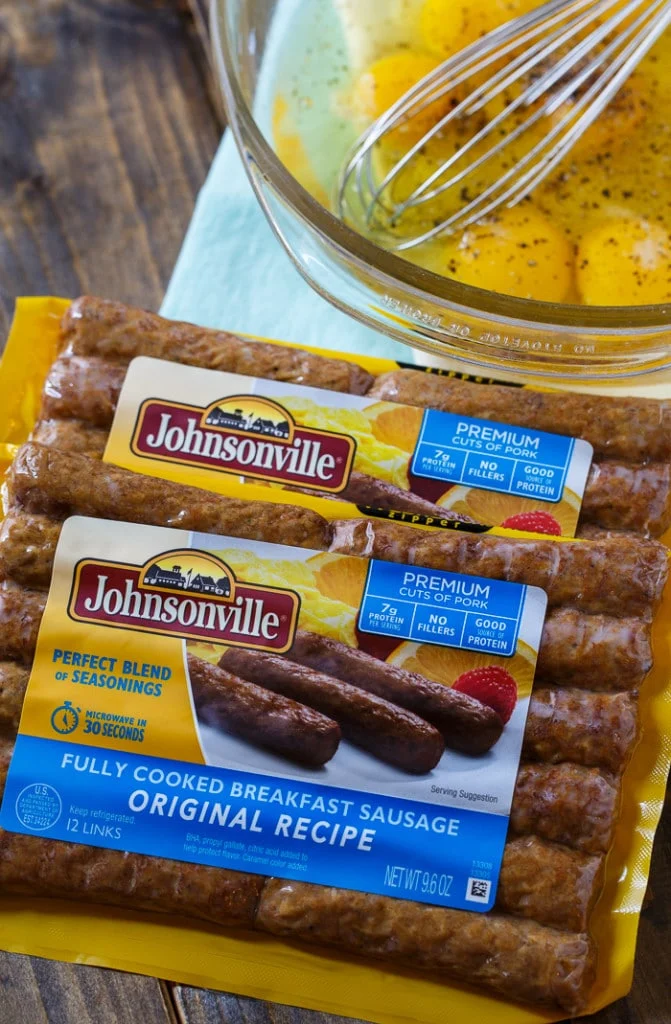 Breakfast Tater Tot Casserole with Johnsonville sausage