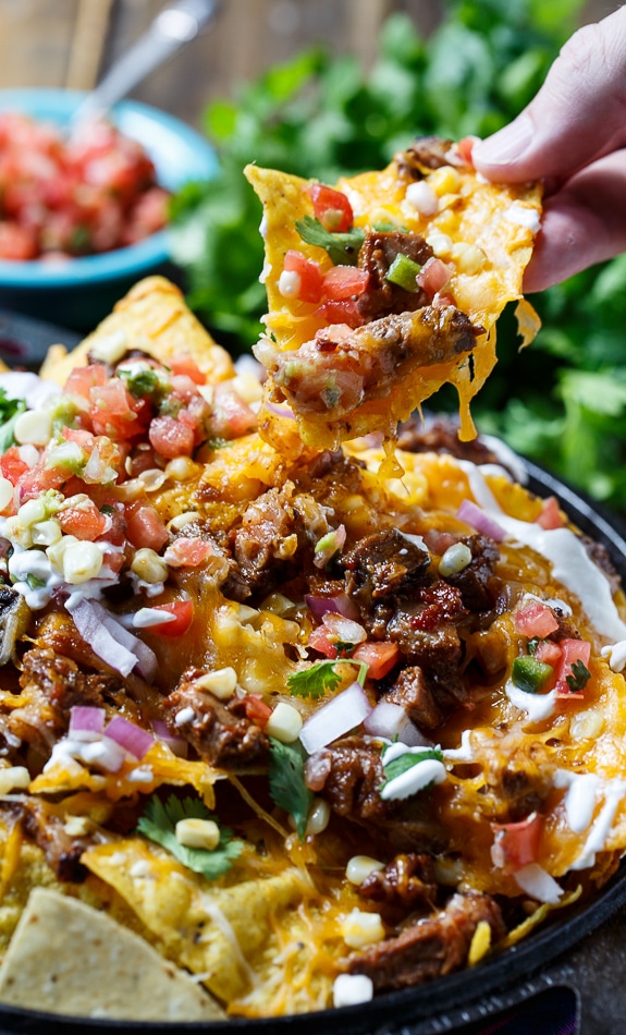 BBQ Brisket Nachos- perfect for game day and a great way to use up leftover brisket.