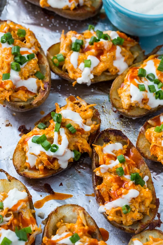 Buffalo Chicken Potato Skins are the perfect spicy appetizer!