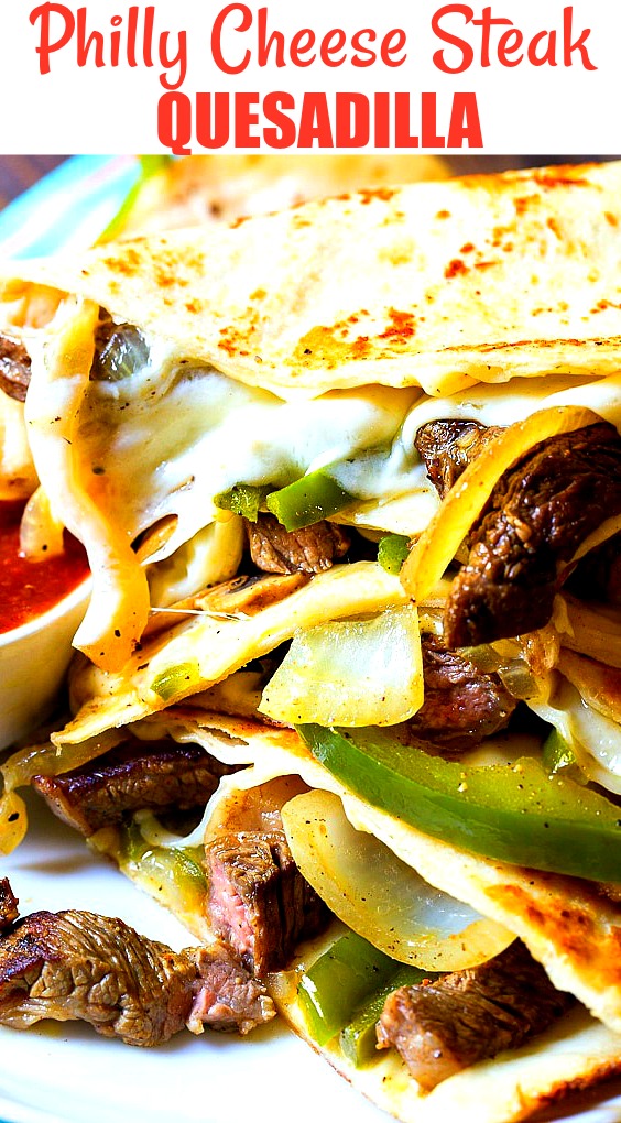 Close-up of Quesadilla slices stacked on top of each other.