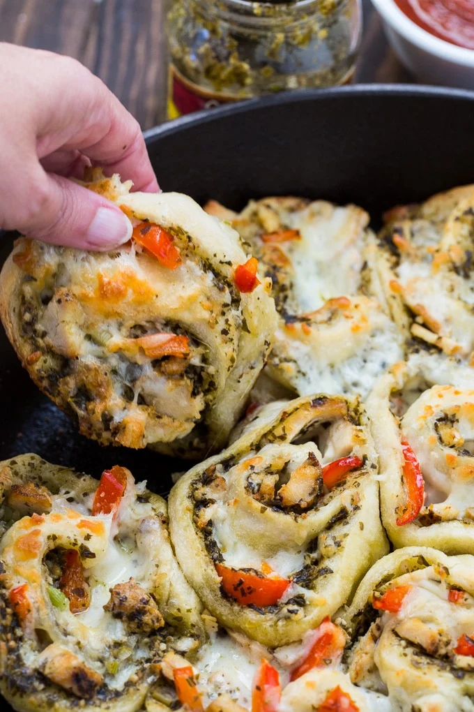 Chicken Pesto Pizza Rolls made with refrigerated pizza dough