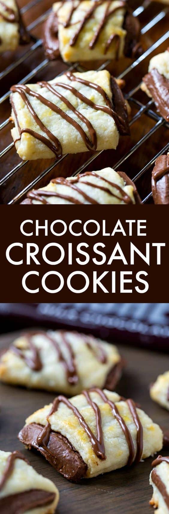 Buttery and delicious Chocolate Croissant Cookies are made with a tender and rich dough wrapped around a Hershey bar.