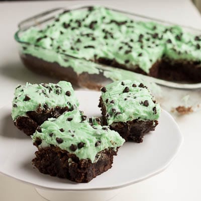 Brownies with Creme de Menthe-Chocolate Chip Frosting