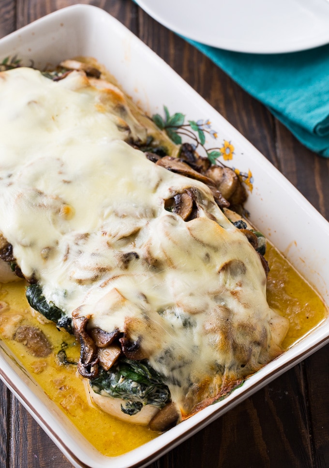 Creamed Spinach and Mushroom Smothered Chicken