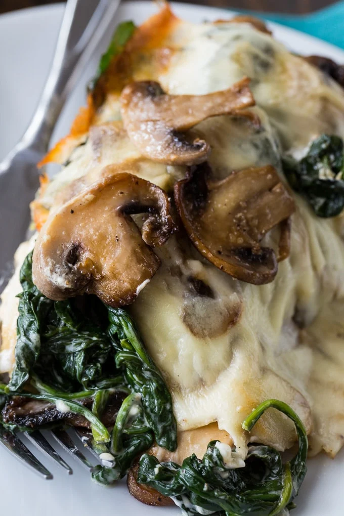 Creamed Spinach and Mushroom Smothered Chicken