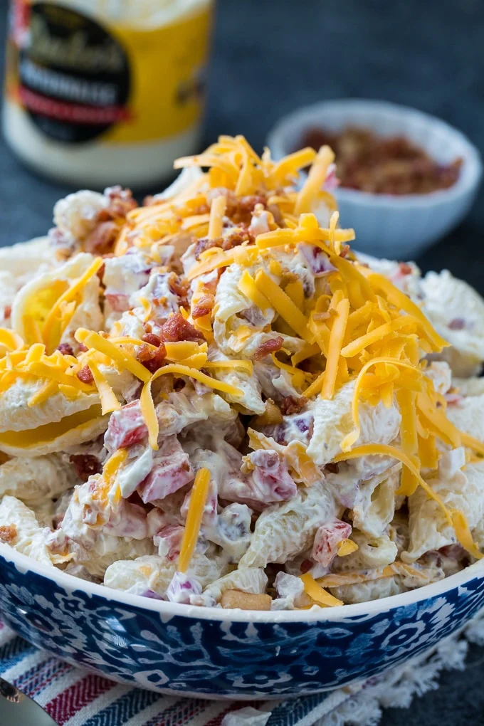 Creamy and Tangy Pasta Salad with bacon
