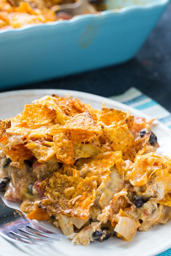 Cheesy Dorito Chicken Casserole is an easy family meal.
