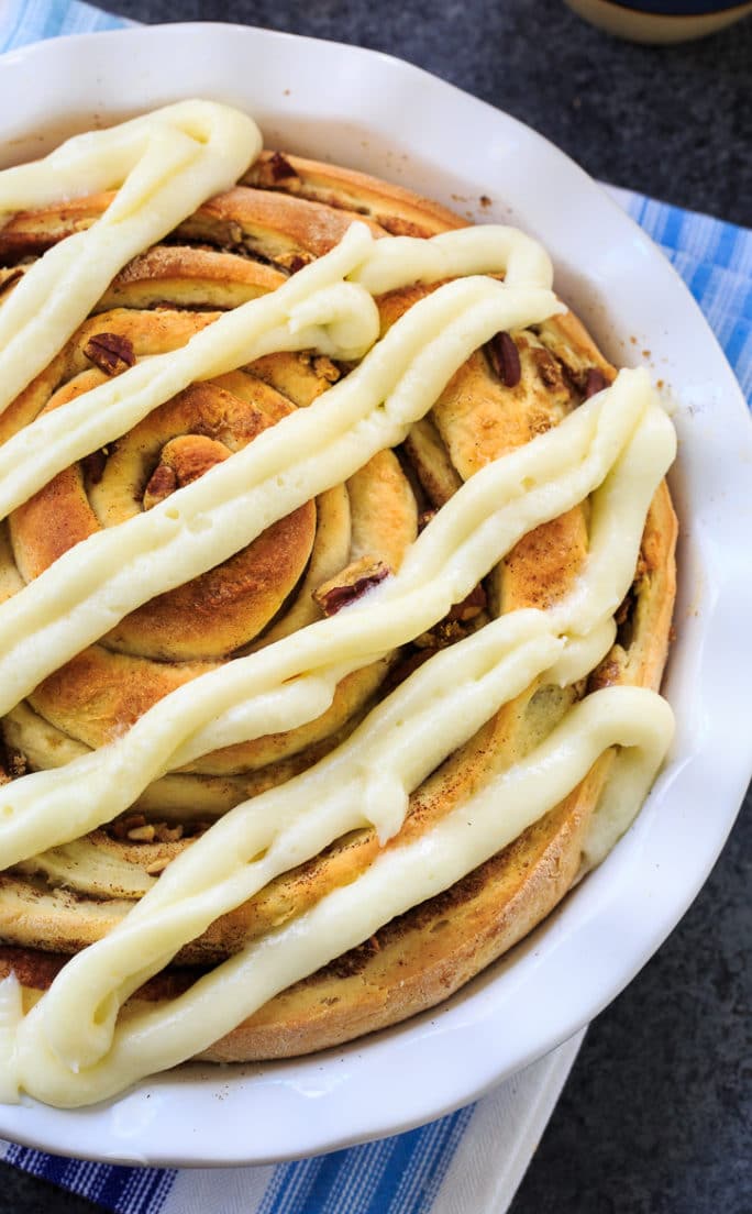Giant Cinnamon Roll made in a pie pan
