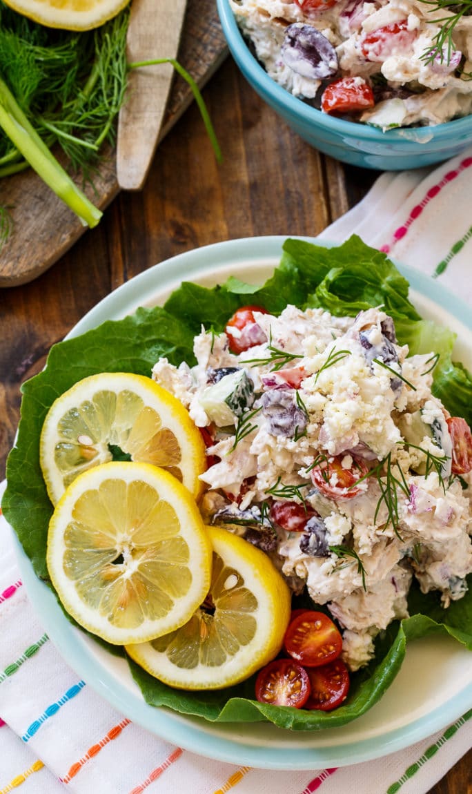 Greek Chicken Salad with feta cheese, kalamata olives, and fresh dill.