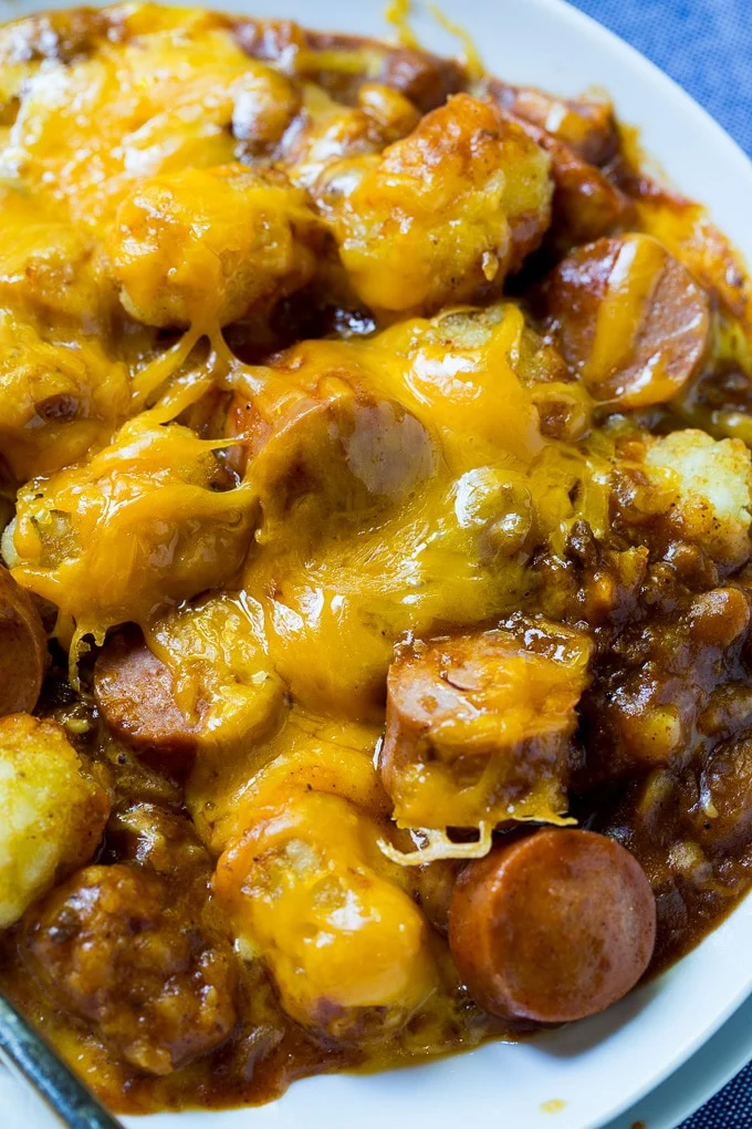 Cheesy Hot Dog Tater Tot Casserole
