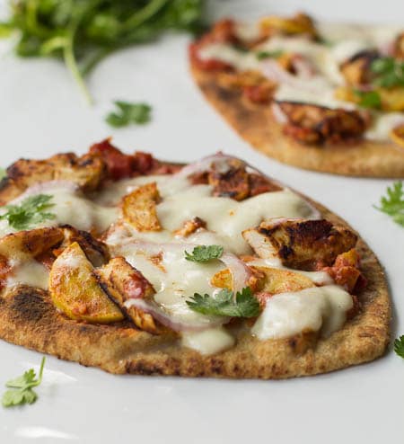 Individual Chicken Tikka Pizza on naan bread.
