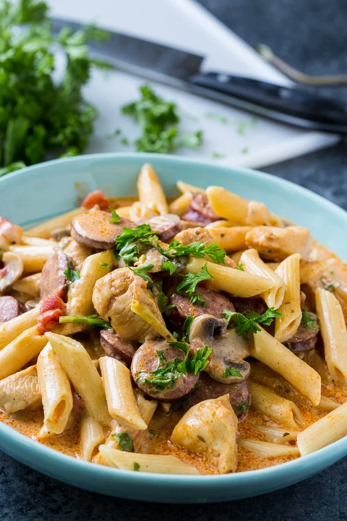 Instant Pot Creamy Cajun Pasta with chicken and smoked sausage