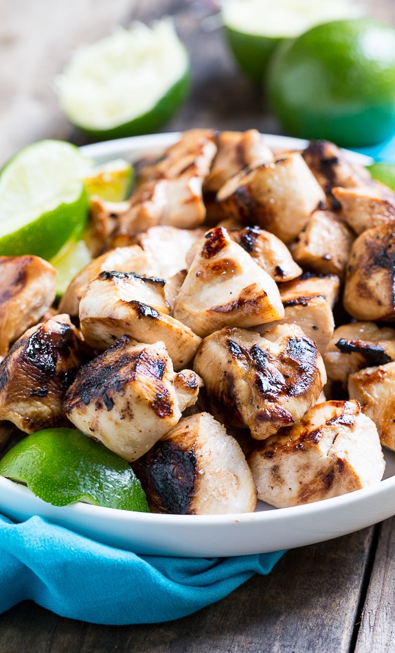 Key West Chicken Bites marinated in honey, soy sauce, garlic, and lime juice. Grill up fast and flavorful!