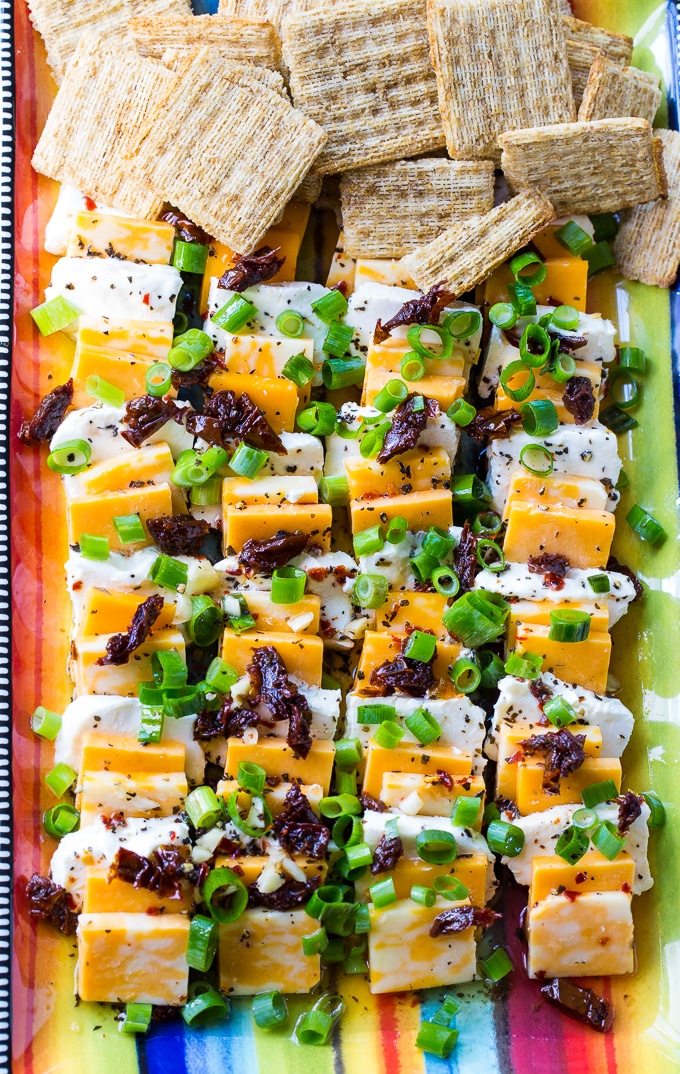 Spicy Marinated Cheese makes an easy party appetizer.