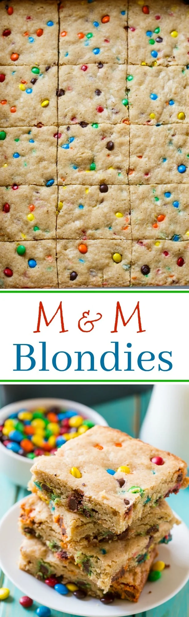 These M&M Blondies are fabulously buttery and chewy and have a festive look from a generous amount of mini M&M’s.