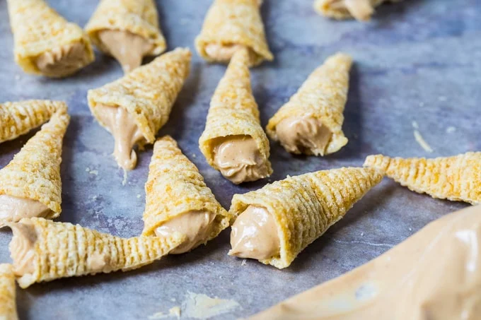 Chocolate Dipped Peanut Butter Bugles recipe