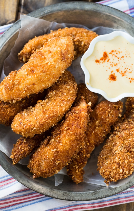 Peanut Crusted Chicken Fingers with Honey Maple Sauce