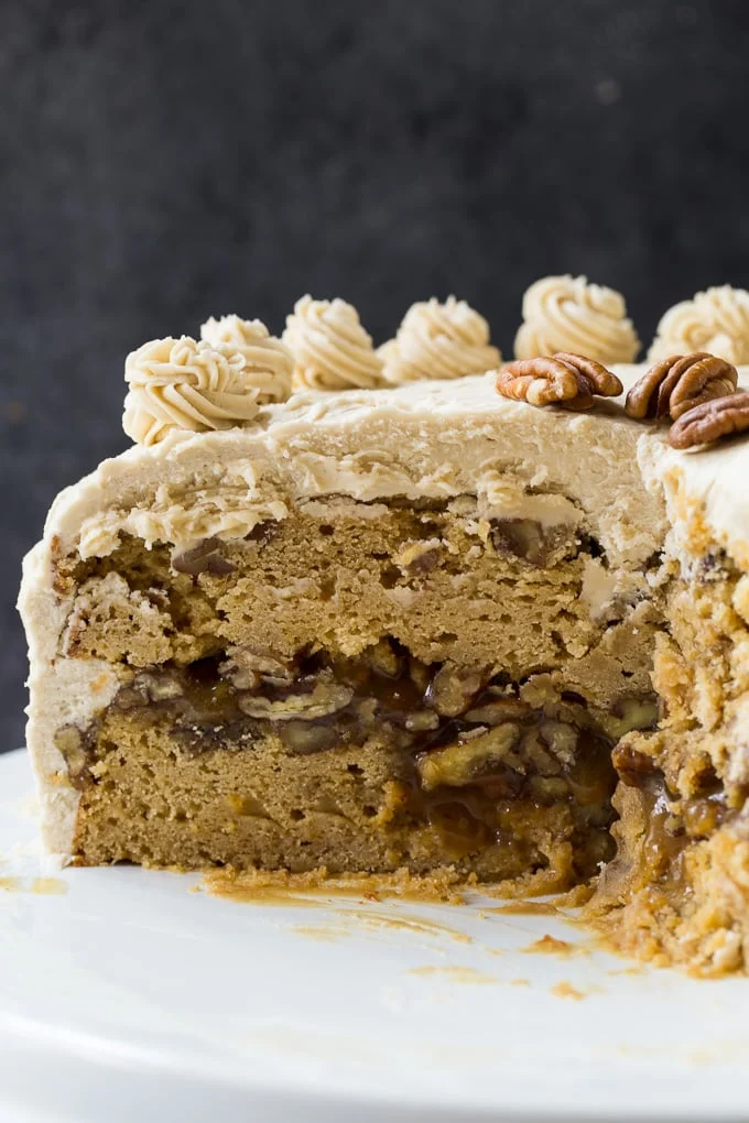 Pecan Pie Layer Cake with Brown Sugar frosting