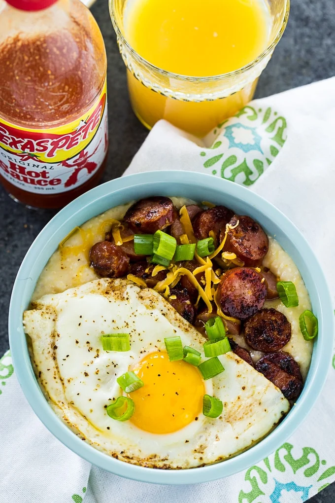 Cheese Grits Bowls with Smoked Sausage