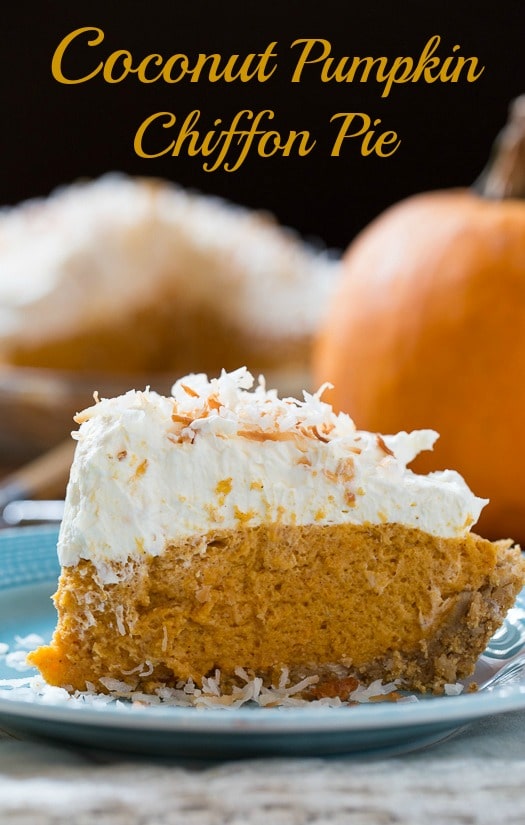Coconut Pumpkin Chiffon Pie - so light and rich with a scrumptious mascarpone whipped cream topping.