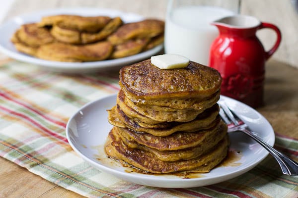 Pumpkin Pancakes with Bourbon Vanilla Maple Syrup