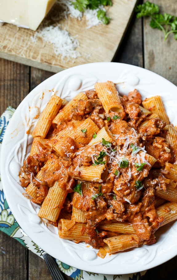 Italian Sausage Rigatoni with Spicy Cream Sauce