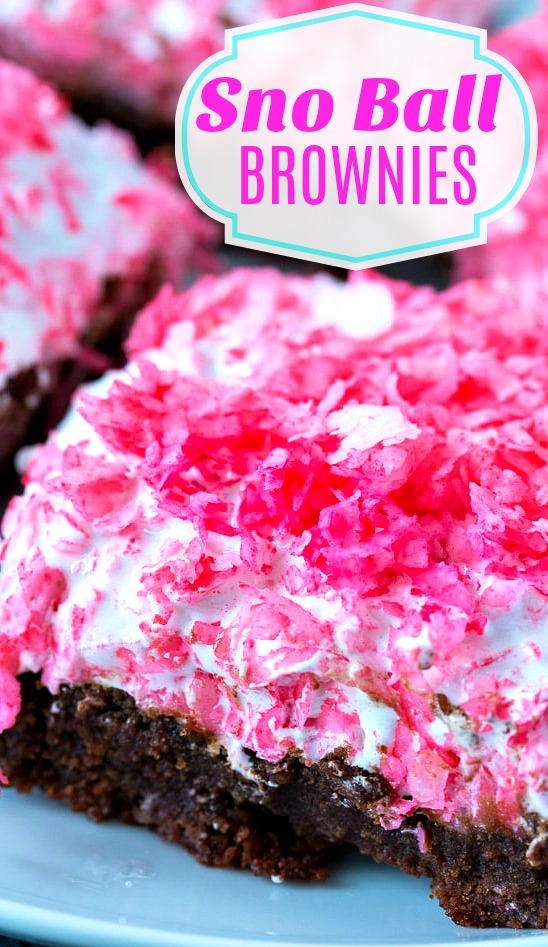 Sno Ball Brownies topped with marsmallow creme and coconut