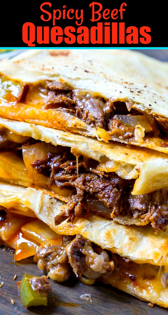 Quesadilla slices stacked on top of each other.