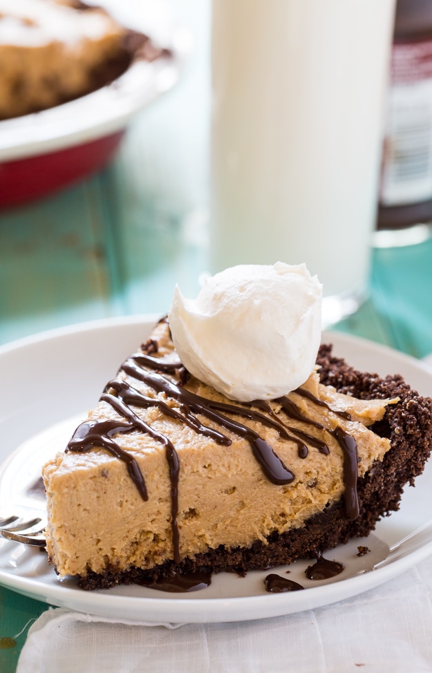 Lighter Peanut Butter Pie- a chocolate graham cracker crust with a creamy peanut butter filling sweetened with SPLENDA.