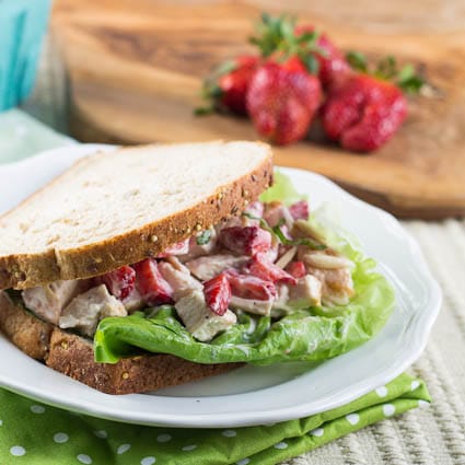 Chicken Salad with Strawberries in a sandwich.