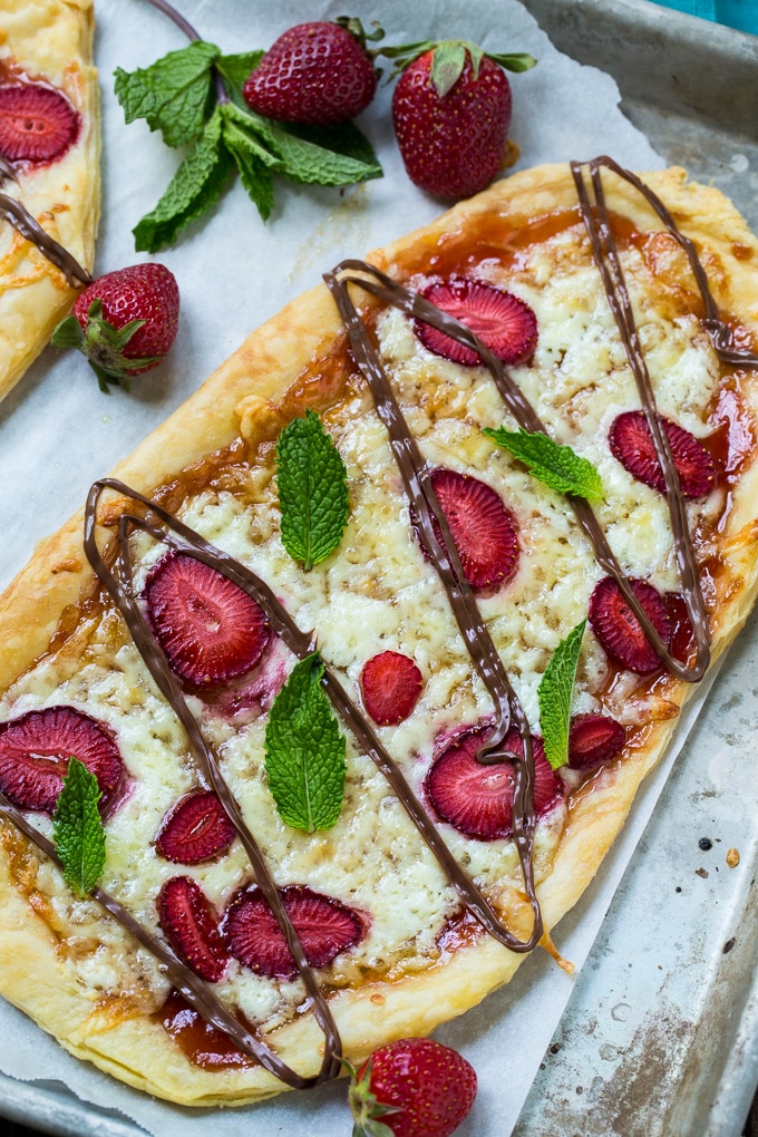 Strawberry Nutella Dessert Pizza on a puff pastry crust