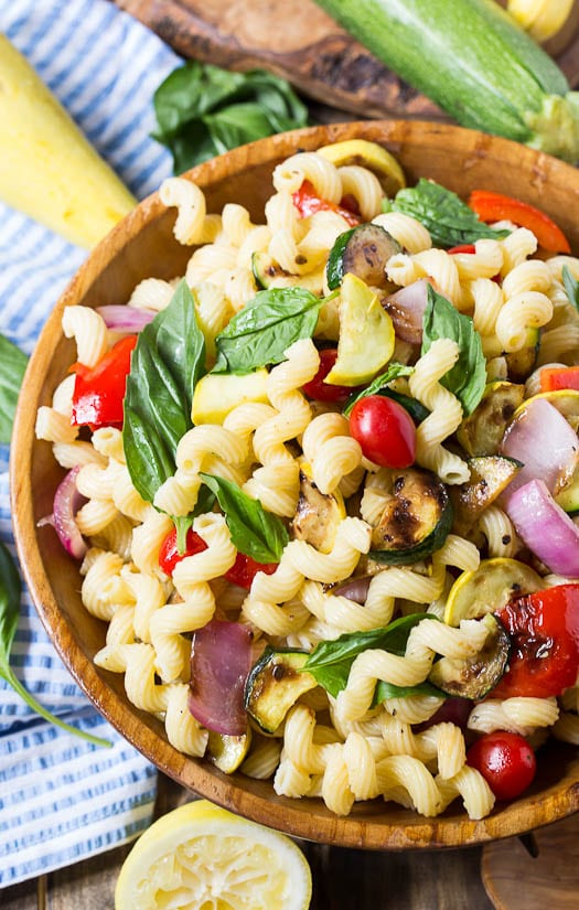 Grilled Summer Vegeatble Pasta Salad with Lemon-Basil Vinaigrette