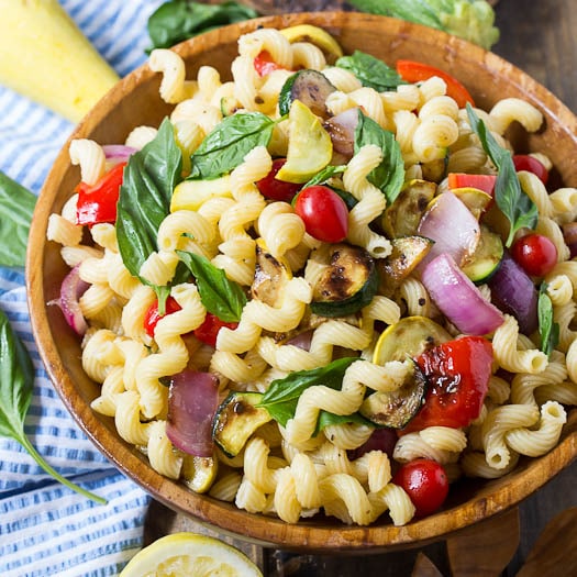 Grilled Summer Vegetable Pasta Salad with Lemon-Basil Vinaigrette