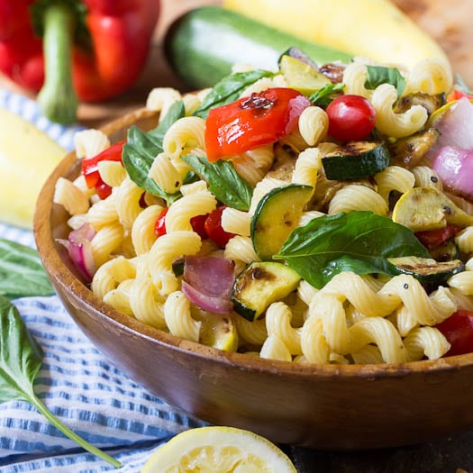 Grilled SUmmer Vegetable Pasta Salad with Lemon-Basil Vinaigrette