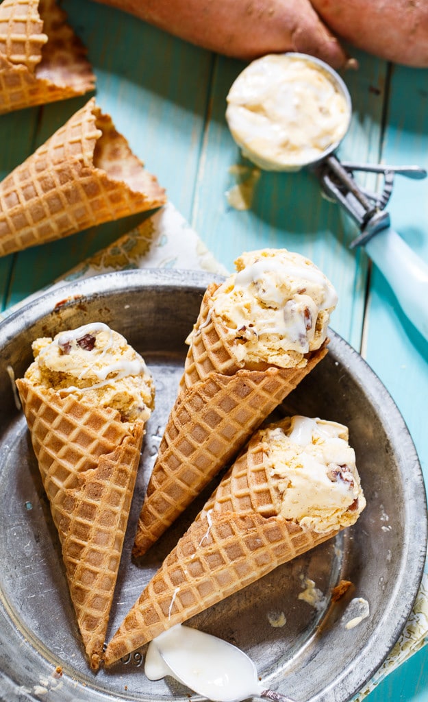Sweet Potato Ice Cream with marshmallow swirl and candied pecans.